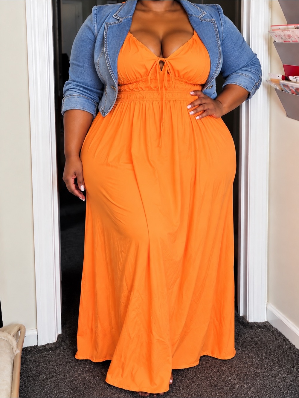 Orange Tie-Front Maxi Dress